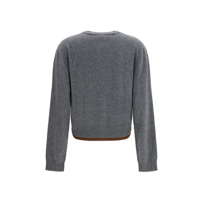 Cardigan by Marni for women in cashmere & capra leather gray & pearl features an crisp silhouette, showcasing a sophisticated round neckline and detail for a truly crisp finish.
