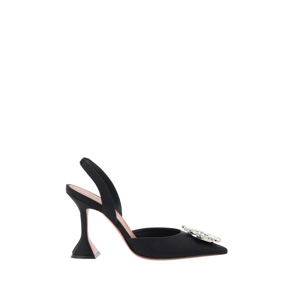 High-Heel Slingback Pumps Heels by Amina Muaddi for women in leather silk satin & rhinestone black & signature features a effortlessly chic Women's Leather Silk Satin & Rhinestone High-Heel Slingback Pumps Heels design with a sophisticated high-heel and elegant pointed almond toe style.
