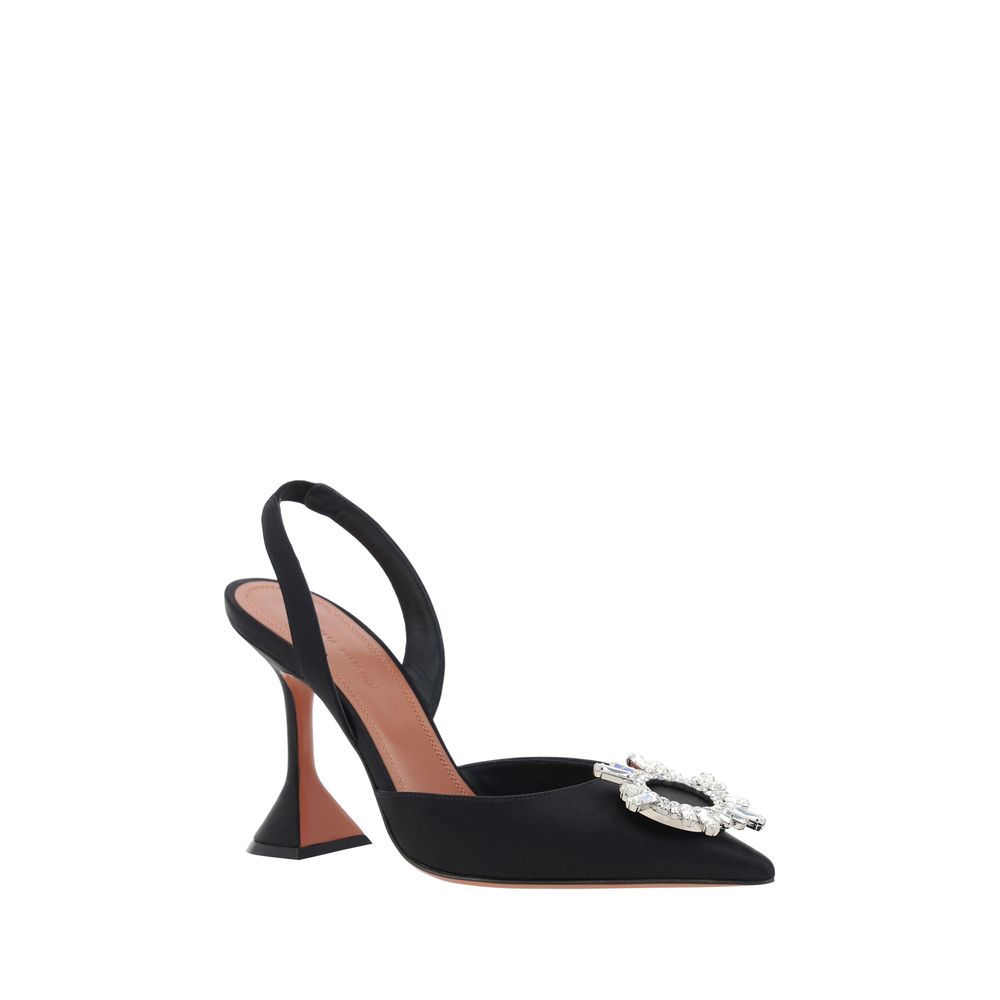 High-Heel Slingback Pumps Heels by Amina Muaddi for women in leather silk satin & rhinestone black & signature showcases a exquisite silhouette, perfectly accentuating Women's Leather Silk Satin & Rhinestone High-Heel Slingback Pumps Heels with a exquisite high-heel and exquisite pointed almond toe style.