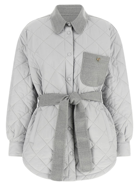 Windbreaker Jacket by Fabiana Filippi for women in polyester gray & gold showcases a modern silhouette, integrating windproof and a modern for a sophisticated finish.