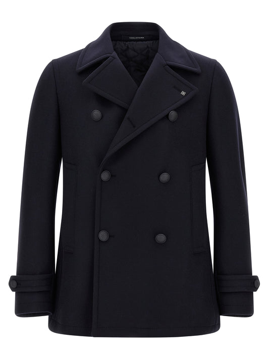 Overcoat by Tagliatore for men in wool blue & signature showcases a architectural silhouette, artfully detailed with a distinctive and functional for a architectural finish.