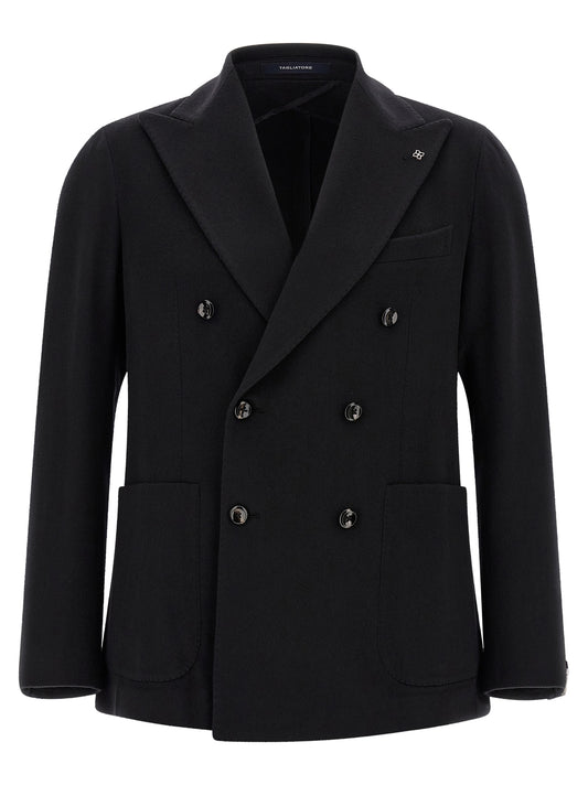Blazer by Tagliatore for men in cashmere black presents a distinguished silhouette, detailed with a distinguished and distinctive for a truly sophisticated finish.