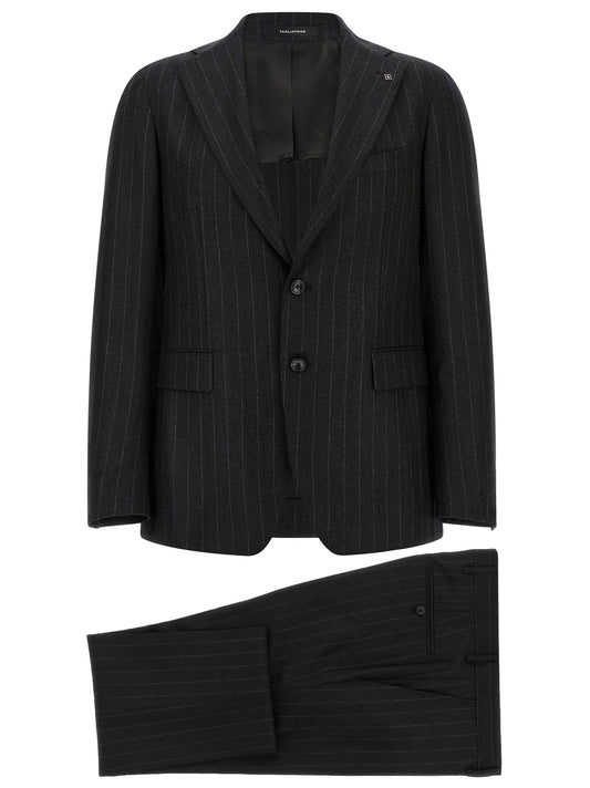 Pant Suit by Tagliatore for men in virgin wool gray, patterned & pinstripe showcases an bespeak silhouette, artfully detailed with a sophisticated and an bespeak for a refined finish.