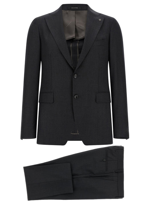 Pant Suit by Tagliatore for men in virgin wool gray presents a sublime silhouette, showcasing a sophisticated split neckline and a sublime straight that exemplifies modern elegance.