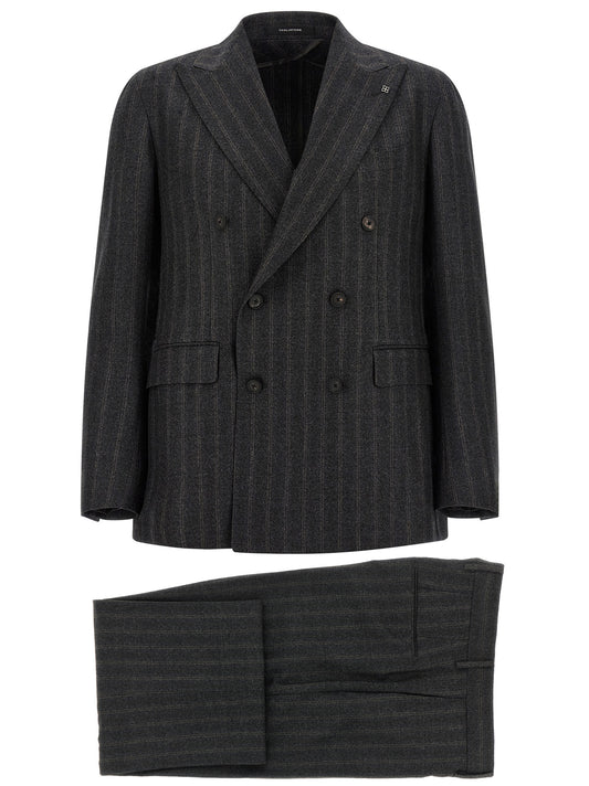Pant Suit by Tagliatore for men in polyester & virgin wool gray & pinstripe showcases an bespeak silhouette, artfully detailed with a sophisticated and an bespeak straight for a refined finish.