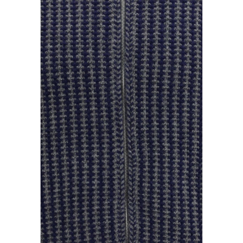 Cardigan by Versace for men in merino wool gray, silver, patterned & signature features a nuanced silhouette with a refined and nuanced detailing for a sophisticated look.