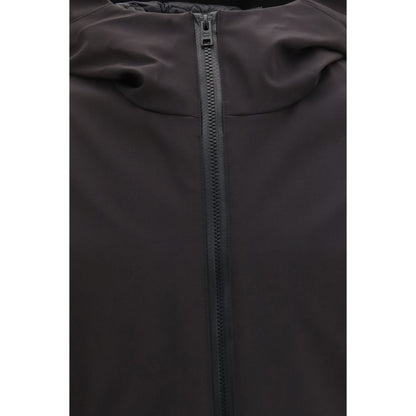 Windbreaker Jacket by Woolrich for men in polyester & duck-down black features an perennial silhouette with a refined and perennial water-resistant, windproof, pockets, hooded & insulated for a sophisticated weather-resistant look.