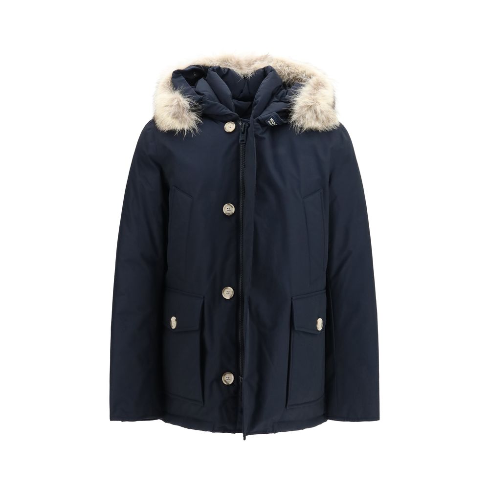 Hooded Parka by Woolrich for men in polyamide cotton duck-down & fur blue features a modern silhouette, showcasing a sophisticated hooded neckline and premium pockets, hooded & insulated for a truly modern finish.