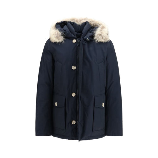 Hooded Parka by Woolrich for men in polyamide cotton duck-down & fur blue features a modern silhouette, showcasing a sophisticated hooded neckline and premium pockets, hooded & insulated for a truly modern finish.