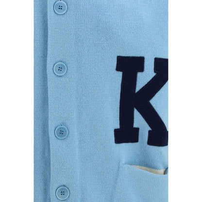 Bomber Jacket by Kenzo for men in merino wool blue, pearl & striped features a dramatic silhouette, showcasing a sophisticated and distinctive pockets for a dramatic aesthetic.