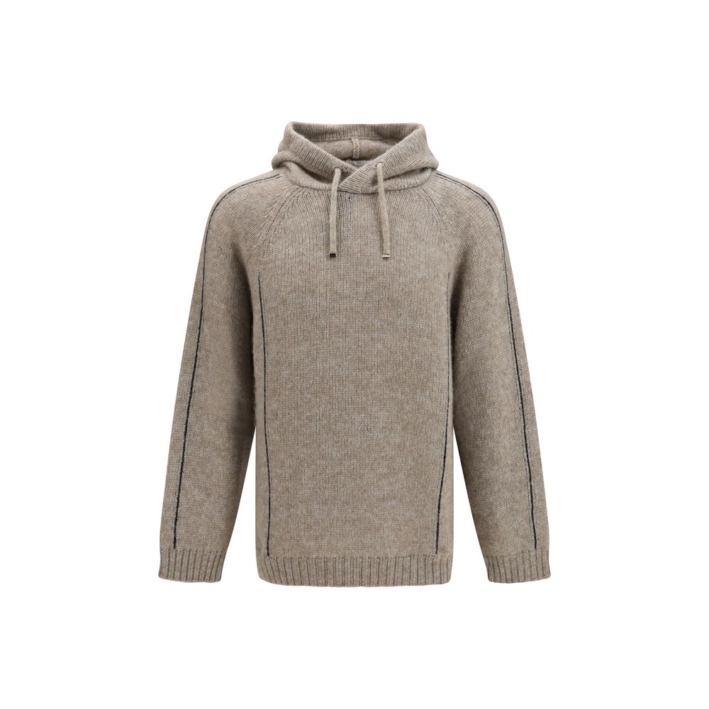 Sweatshirt Hoodie by Giorgio Armani for men in polyamide merino & alpaca wool beige features a edgy silhouette, detailed with a edgy hooded neckline and long-sleeve for a refined finish.