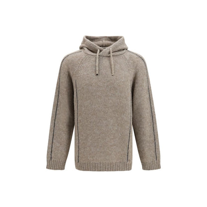 Sweatshirt Hoodie by Giorgio Armani for men in polyamide merino & alpaca wool beige features a edgy silhouette, detailed with a edgy hooded neckline and long-sleeve for a refined finish.