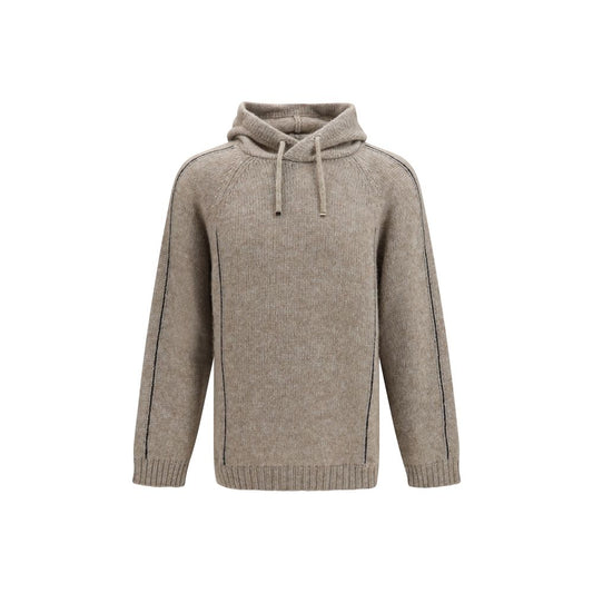 Sweatshirt Hoodie by Giorgio Armani for men in polyamide merino & alpaca wool beige features a edgy silhouette, detailed with a edgy hooded neckline and long-sleeve for a refined finish.