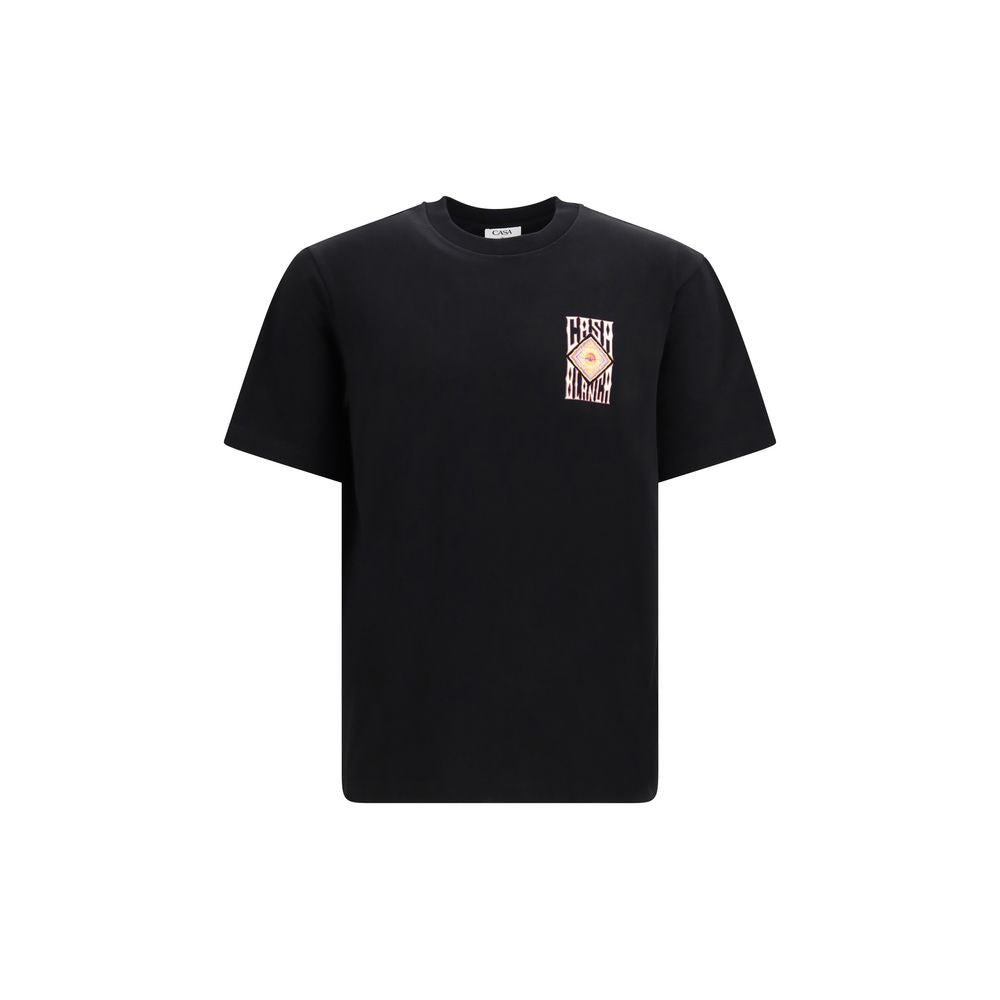 T-Shirt by Casablanca for men in cotton black & print showcases a dramatic silhouette, elegantly detailed with a dramatic crew neckline and short-sleeve for a truly dramatic finish.