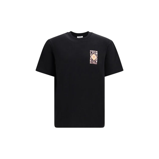 T-Shirt by Casablanca for men in cotton black & print showcases a dramatic silhouette, elegantly detailed with a dramatic crew neckline and short-sleeve for a truly dramatic finish.