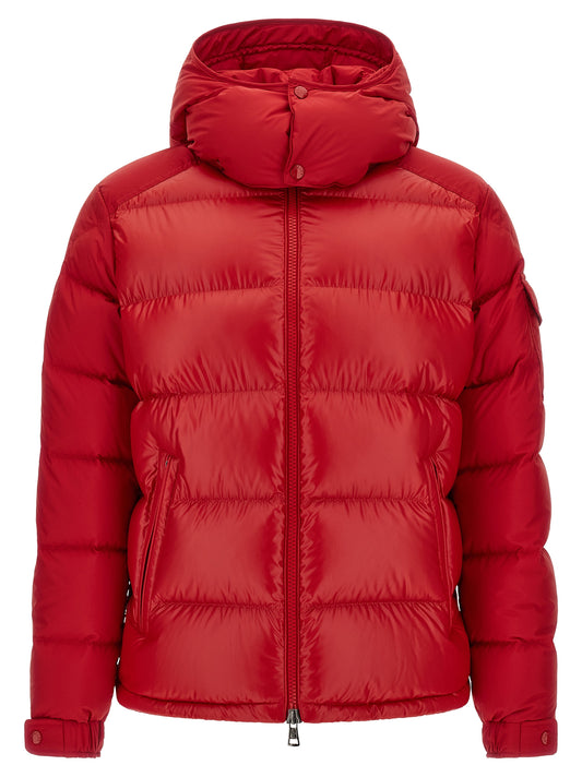 Hooded Puffer Jacket by Moncler for men in polyester multicolor & red features an on trend silhouette, showcasing refined pockets, hooded & insulated and a sophisticated hooded neckline for a truly on trend finish.