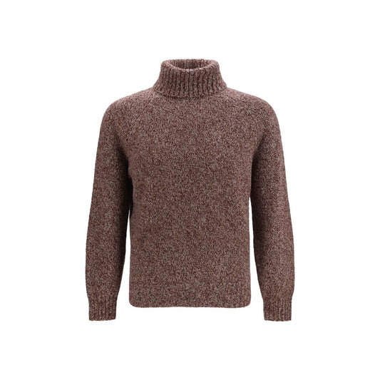 Sweater by Brunello Cucinelli for men in cashmere silk & capra leather bordeaux features an tactile silhouette, showcasing a sophisticated turtle high-neck neckline and tactile long-sleeve for a refined finish.