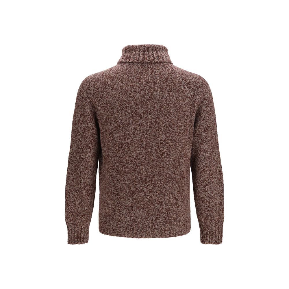 Sweater by Brunello Cucinelli for men in cashmere silk & capra leather bordeaux showcases an masterful silhouette, artfully detailed with a masterful turtle high-neck neckline and for a sophisticated, premium finish.
