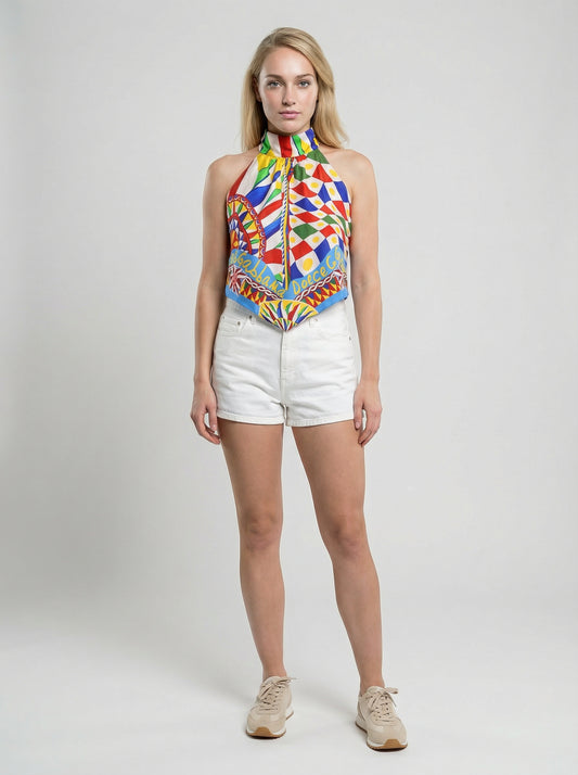 Dolce & Gabbana Multicolor Silk Sleeveles T-Shirt