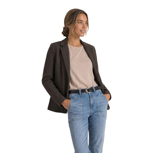 Blazer by Street One for women in viscose polyester cotton brown, patterned & herringbone features an sartorial silhouette, showcasing a sophisticated double-breasted neckline and sartorial for a truly sartorial finish.