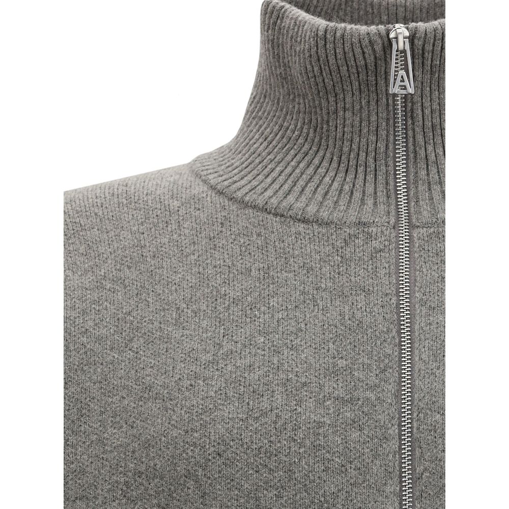Cardigan by Axel Arigato for men in wool & nylon gray features a dramatic silhouette, showcasing a sophisticated high-collar neckline and dramatic detail for a timeless, premium look.