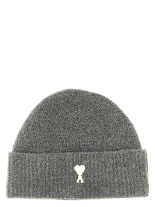 Ami Paris Gray Alpaca Leather Beanie