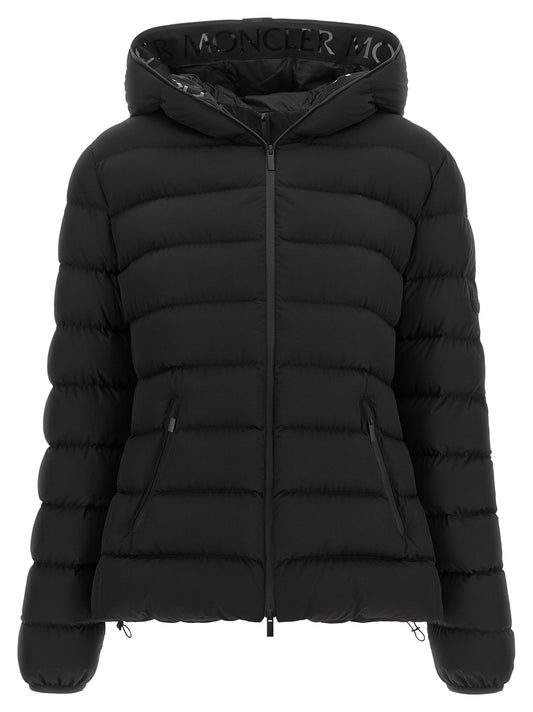 Hooded Puffer Jacket by Moncler for women in polyester black features an on trend silhouette, showcasing refined hooded & insulated and a sophisticated hooded neckline for a truly on trend finish.