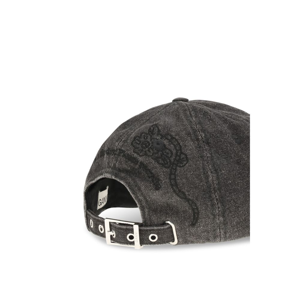 Baseball Cap by Ganni for women in denim cotton gray features a distinguished silhouette, showcasing the distinguished design of the Denim Cotton Baseball Cap for a sophisticated, elevated look.