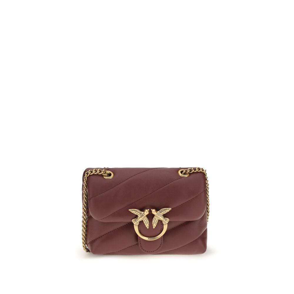 2-in-1 Shoulder & Crossbody Quilted Bag by PINKO for women in bos taurus calf leather bordeaux, gold, signature & monogram features a effortless chic silhouette with a secure snap & magnetic, ample , and versatile crossbody-strap & shoulder-strap for a effortless chic finish.