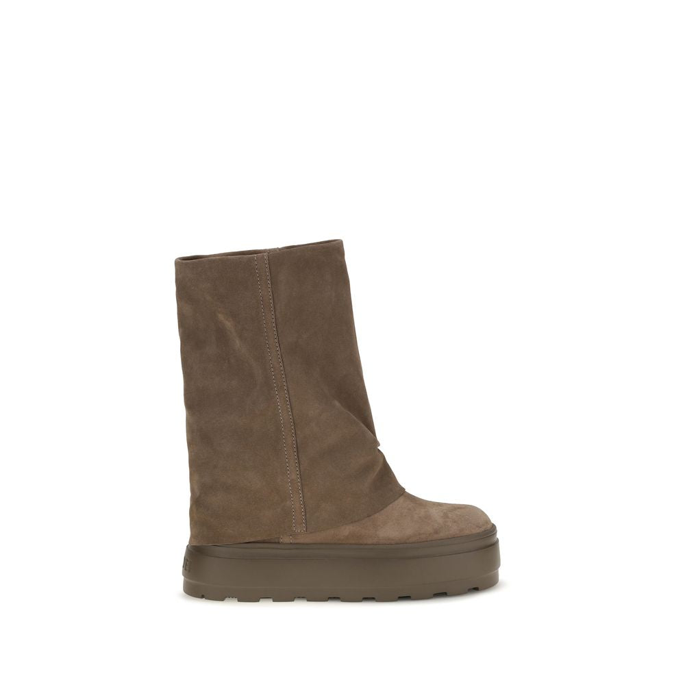 Flat Boots by Casadei for women in bos taurus suede calfskin leather brown showcases a ergonomic silhouette from the Women's Bos Taurus Suede Calfskin Leather Flat Boots collection, featuring a ergonomic flat and a ergonomic .