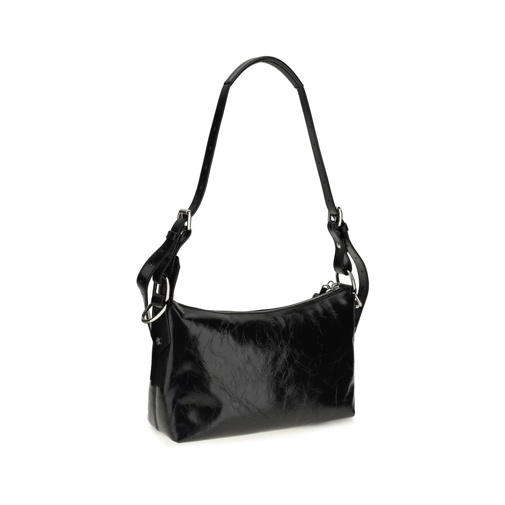 Medium Shoulder Bag by Vivienne Westwood for women in bos taurus calfskin leather black presents a versatile silhouette, showcasing a secure zipper and versatile with versatile shoulder-strap for a sophisticated look.