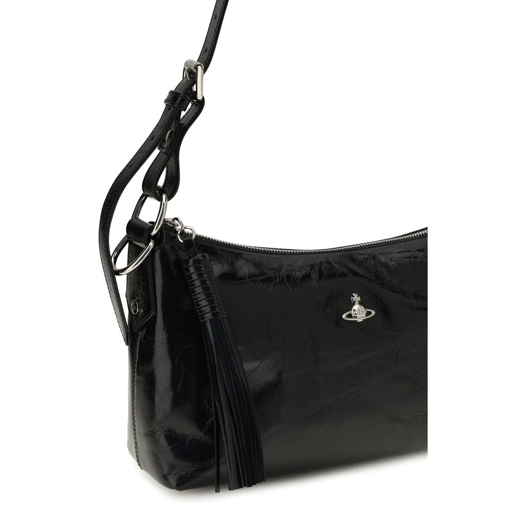 Medium Shoulder Bag by Vivienne Westwood for women in bos taurus calfskin leather black showcases a enviable silhouette, artfully detailed with a secure zipper, organized , and versatile shoulder-strap for a enviable look.