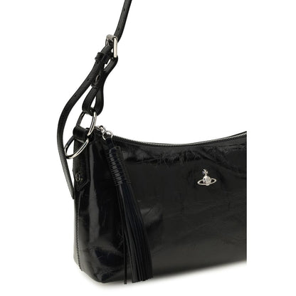 Medium Shoulder Bag by Vivienne Westwood for women in bos taurus calfskin leather black showcases a enviable silhouette, artfully detailed with a secure zipper, organized , and versatile shoulder-strap for a enviable look.
