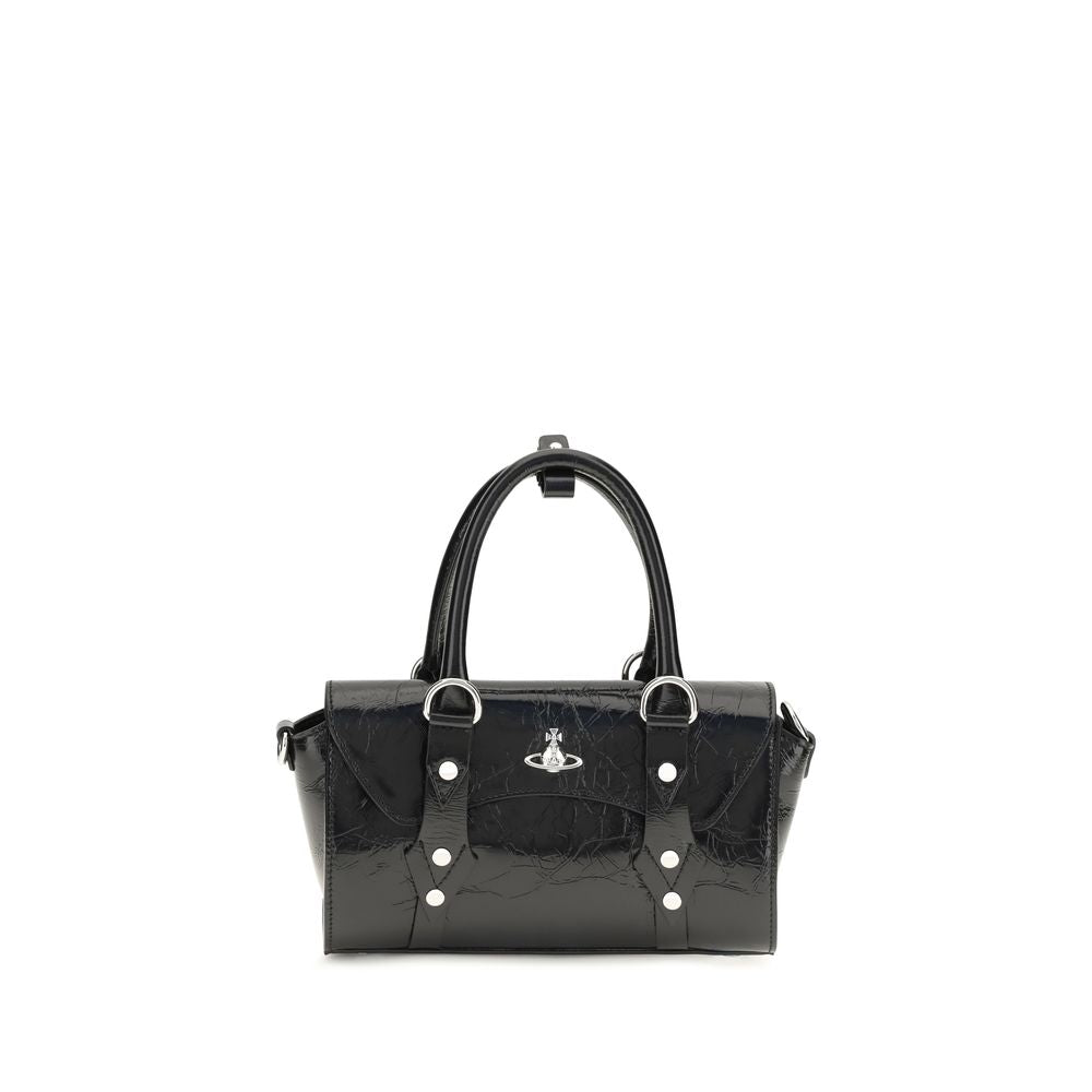 Mini Shoulder Flap Bag by Vivienne Westwood for women in bos taurus calf leather black & silver features a enviable silhouette, showcasing a secure flap, zipper & magnetic, ample , and enviable shoulder-strap for a enviable finish.