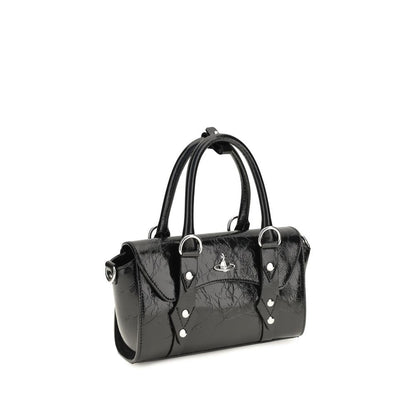 Mini Shoulder Flap Bag by Vivienne Westwood for women in bos taurus calf leather black & silver showcases a enviable silhouette, artfully detailed with a secure flap, zipper & magnetic, organized , and versatile shoulder-strap for a enviable look.