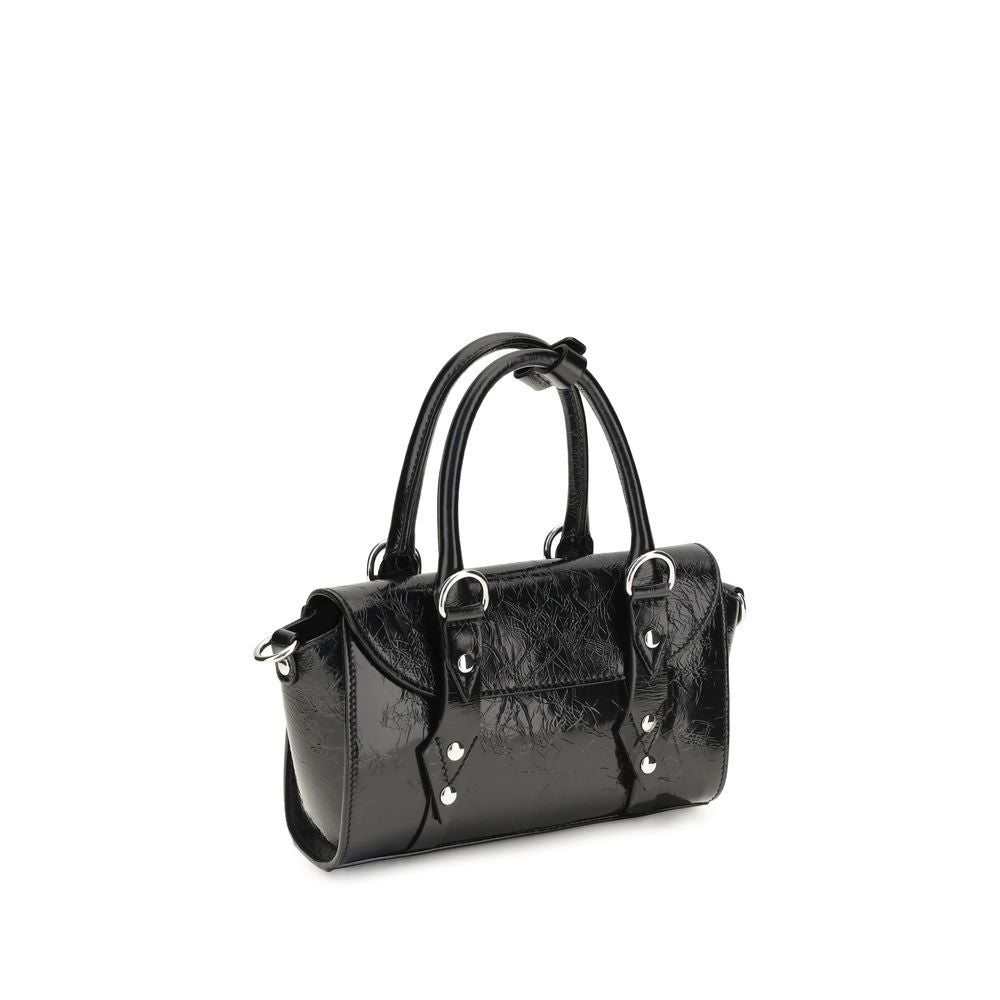 Mini Shoulder Flap Bag by Vivienne Westwood for women in bos taurus calf leather black & silver features an effortlessly chic silhouette with a secure flap, zipper & magnetic, ample , and versatile shoulder-strap for effortlessly chic everyday luxury.