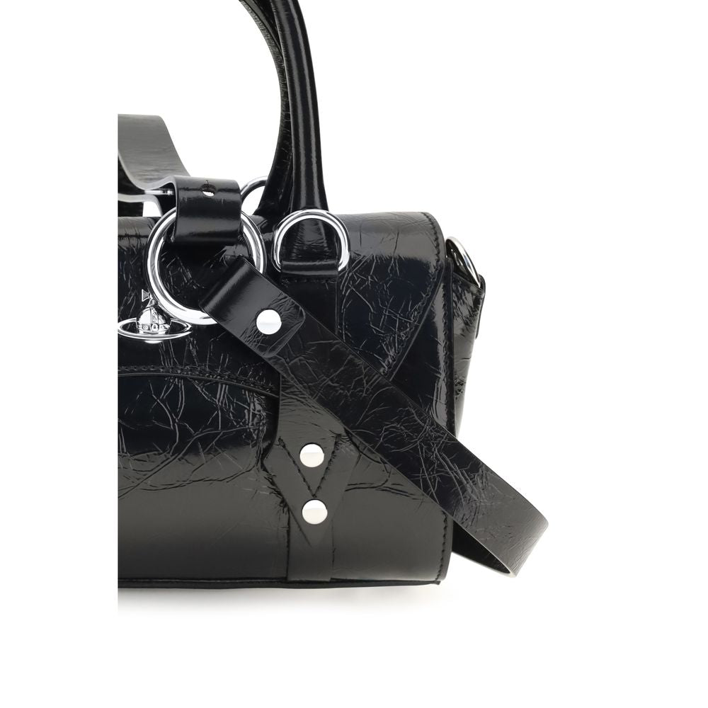 Mini Shoulder Flap Bag by Vivienne Westwood for women in bos taurus calf leather black & silver features a effortless chic silhouette with a secure flap, zipper & magnetic, ample , and versatile shoulder-strap for a effortless chic finish.