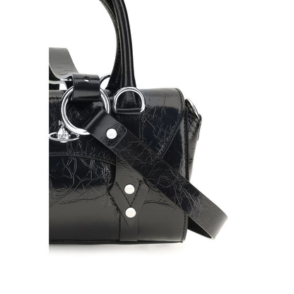 Mini Shoulder Flap Bag by Vivienne Westwood for women in bos taurus calf leather black & silver features a effortless chic silhouette with a secure flap, zipper & magnetic, ample , and versatile shoulder-strap for a effortless chic finish.