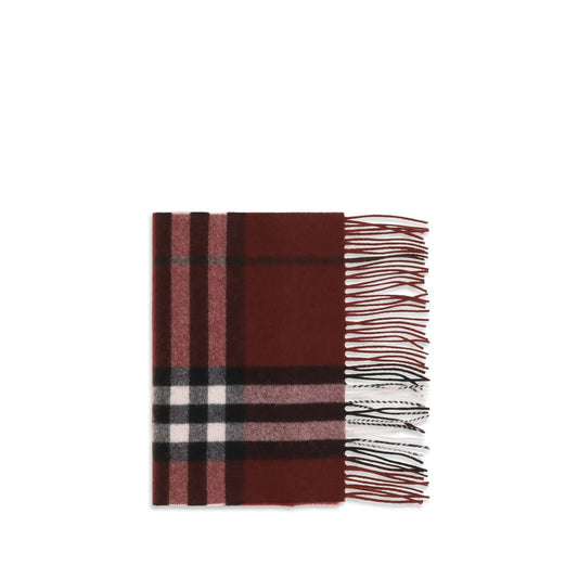 Scarf by Burberry for women in cashmere gradient, bordeaux & patterned showcases a eye catching silhouette, artfully capturing the essence of the eye catching Cashmere Shawl Rectangular Wrap Fringes Scarf design for a sophisticated look.