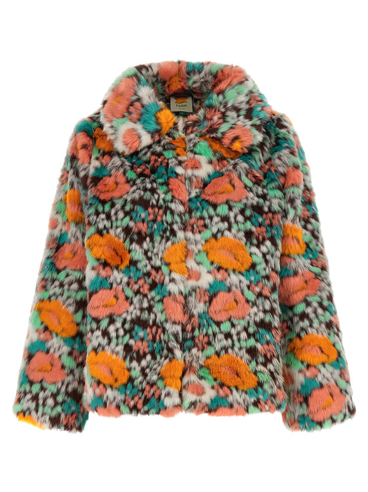 Overcoat by FARM RIO for women in marabou & faux fur multicolor & floral showcases a architectural silhouette, artfully detailed with a distinctive and functional for a architectural finish.