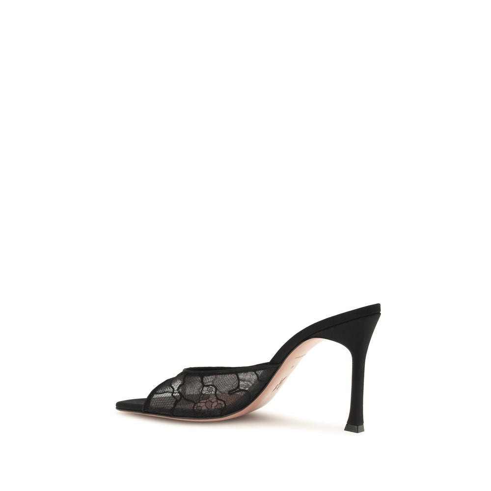 Stiletto Sandals Pumps Heels by Amina Muaddi for women in fabric black features a effortless chic silhouette, showcasing the Women's Fabric Stiletto Sandals Pumps Heels design with a effortless chic stiletto and almond toe style for a effortless chic finish.