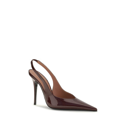 Stiletto Slingback Pumps Heels by Amina Muaddi for women in bos taurus calf patent leather bordeaux features a effortless chic silhouette, showcasing the Women's Bos Taurus Calf Patent Leather Stiletto Slingback Pumps Heels design with a effortless chic stiletto and pointed toe style for a effortless chic finish.