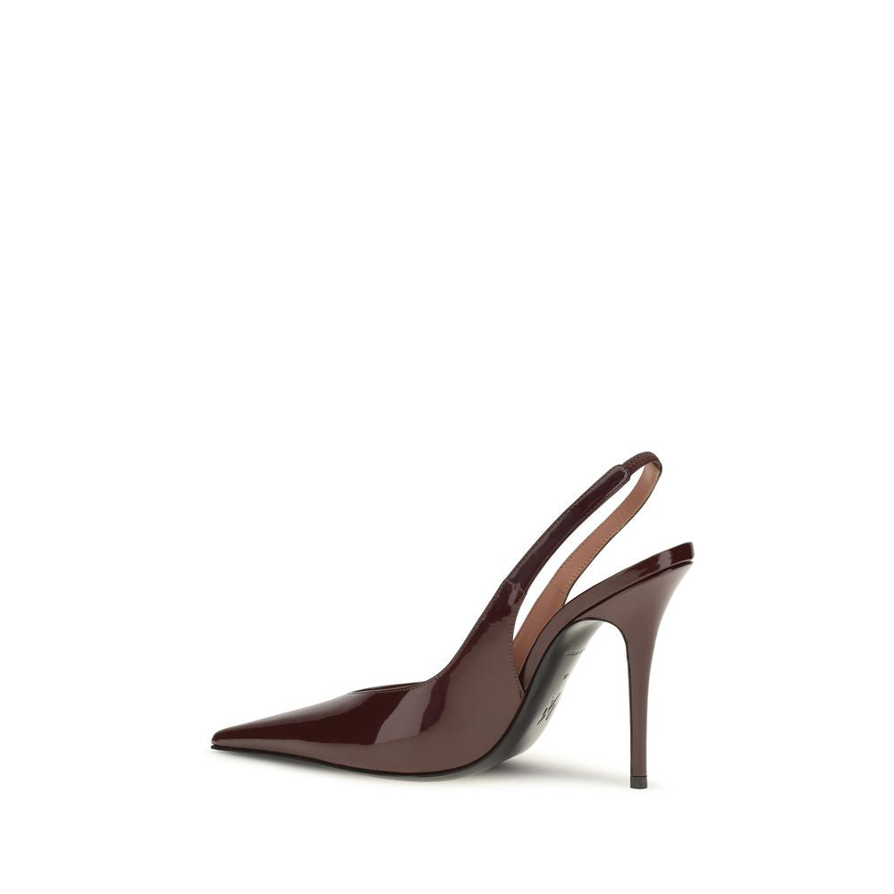 Stiletto Slingback Pumps Heels by Amina Muaddi for women in bos taurus calf patent leather and bordeaux showcases a effortlessly elegant silhouette as Women's Bos Taurus Calf Patent Leather Stiletto Slingback Pumps Heels, featuring a effortlessly elegant stiletto and a effortlessly elegant pointed toe style for an elegant look.