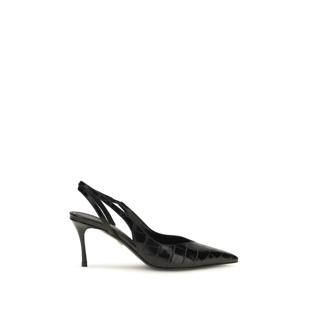 Stiletto Ankle Strap Slingback Pumps Heels by Ferragamo for women in bos taurus crocodile calf leather and black showcases a effortlessly elegant silhouette as Women's Bos Taurus Crocodile Calf Leather Stiletto Ankle Strap Slingback Pumps Heels, featuring a effortlessly elegant stiletto and a effortlessly elegant pointed toe style for an elegant look.