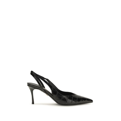 Stiletto Ankle Strap Slingback Pumps Heels by Ferragamo for women in bos taurus crocodile calf leather and black showcases a effortlessly elegant silhouette as Women's Bos Taurus Crocodile Calf Leather Stiletto Ankle Strap Slingback Pumps Heels, featuring a effortlessly elegant stiletto and a effortlessly elegant pointed toe style for an elegant look.