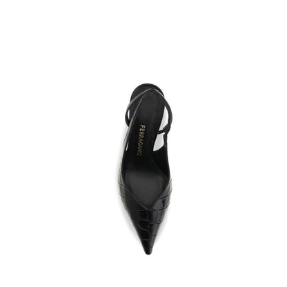 Stiletto Ankle Strap Slingback Pumps Heels by Ferragamo for women in bos taurus crocodile calf leather black features a effortless chic silhouette, showcasing the Women's Bos Taurus Crocodile Calf Leather Stiletto Ankle Strap Slingback Pumps Heels design with a effortless chic stiletto and pointed toe style for a effortless chic finish.