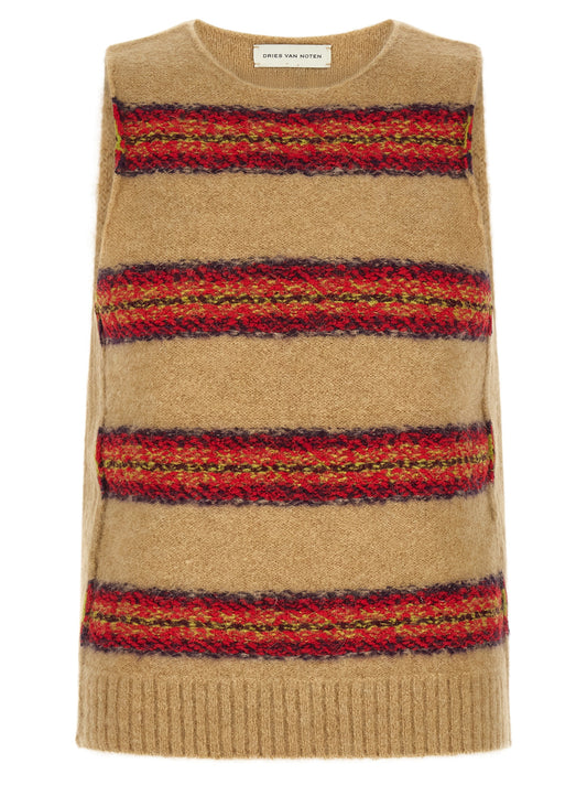 Dries Van Noten Beige Wool Sleeveles Sweater