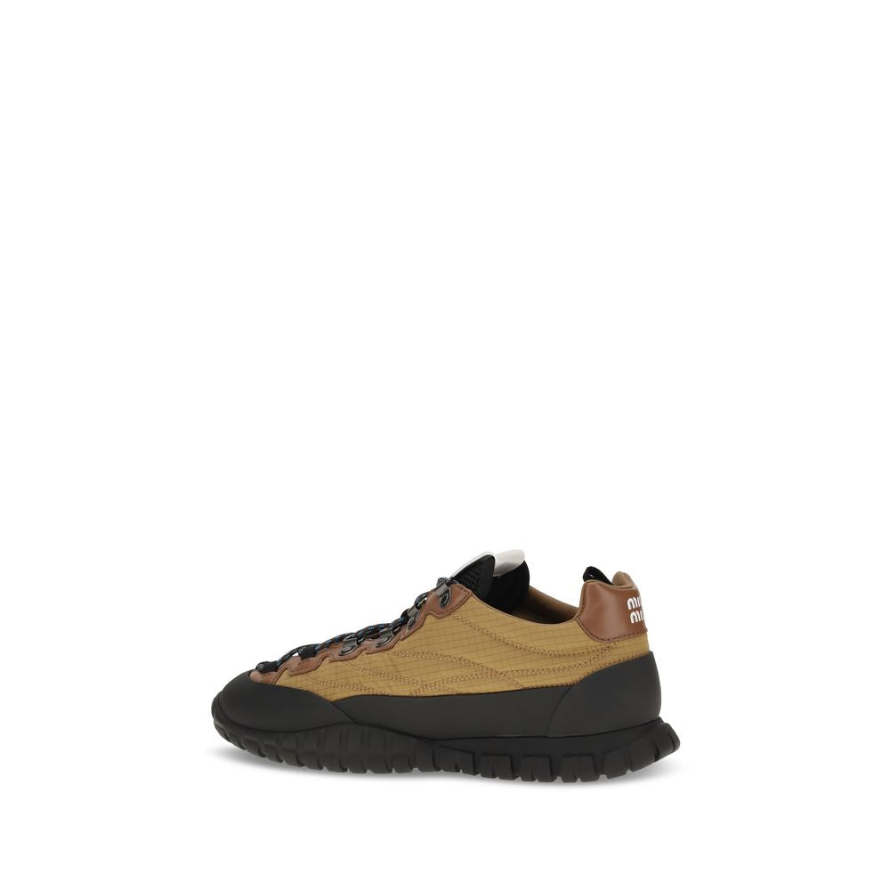 Athletic Sneakers by Miu Miu for women in polyamide beige features an timeless silhouette from the Women's Athletic Polyamide Sneakers collection, showcasing a timeless athletic style for a timeless look.