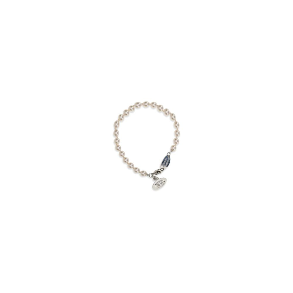 Bracelet by Vivienne Westwood for women in polyamide suede leather and beige & pearl showcases a refined silhouette, artfully capturing the essence of Orb Women's Brass & Pearls Bracelet with its refined .