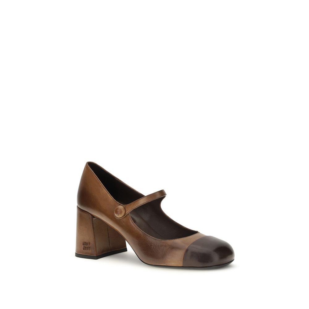 Ballet Mary-Jane Flat Shoes by Miu Miu for women in bos taurus calfskin leather black & brown features an statuesque silhouette from the Women's Bos Taurus Calfskin Leather Ballet Mary-Jane Flat Shoes collection, showcasing a and a statuesque cap toe style for a statuesque look.